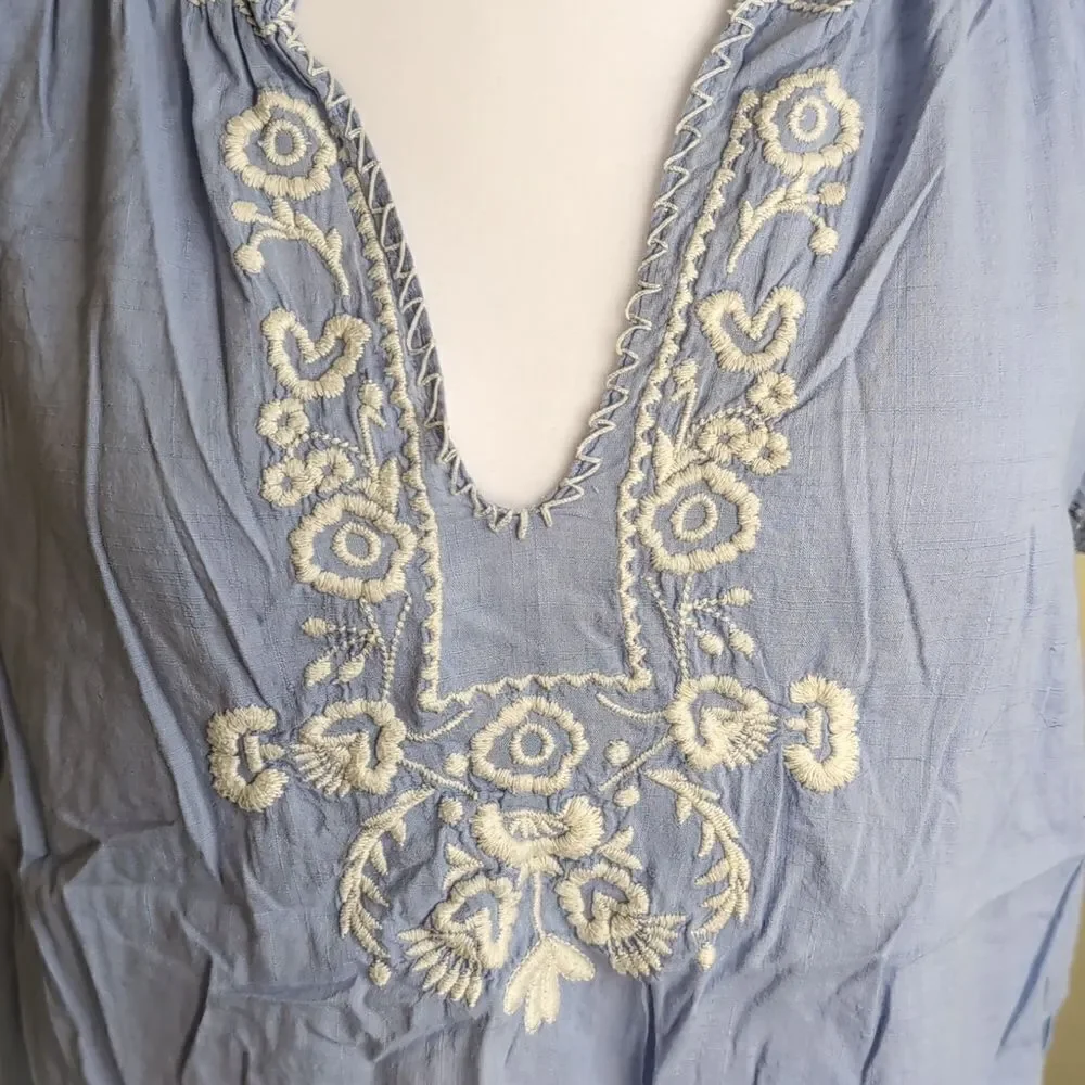 J.Crew Factory Small Blue Embroidered Blouse - Picture 2 of 8